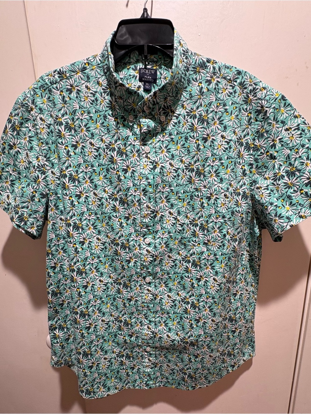 J. Crew Short-Sleeve Floral Button-Down Shirt in Mint Green and White